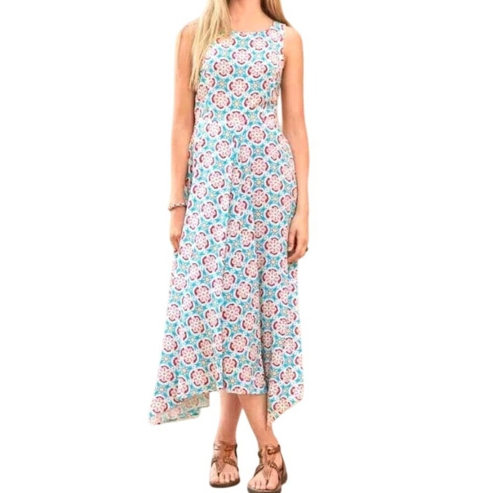 Sundance‎ Cali Medallion Sleeveless Floral Handkerchief Hemline Midi Dress Sz 14